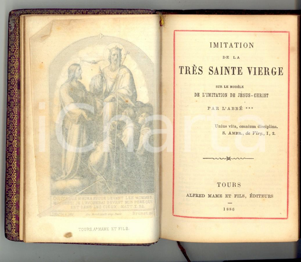 Libro, pubblicazione d epoca 1886 Abbé  Imitation de la très Sainte Vierge Ed. Alfred MAME  TOURS 1
