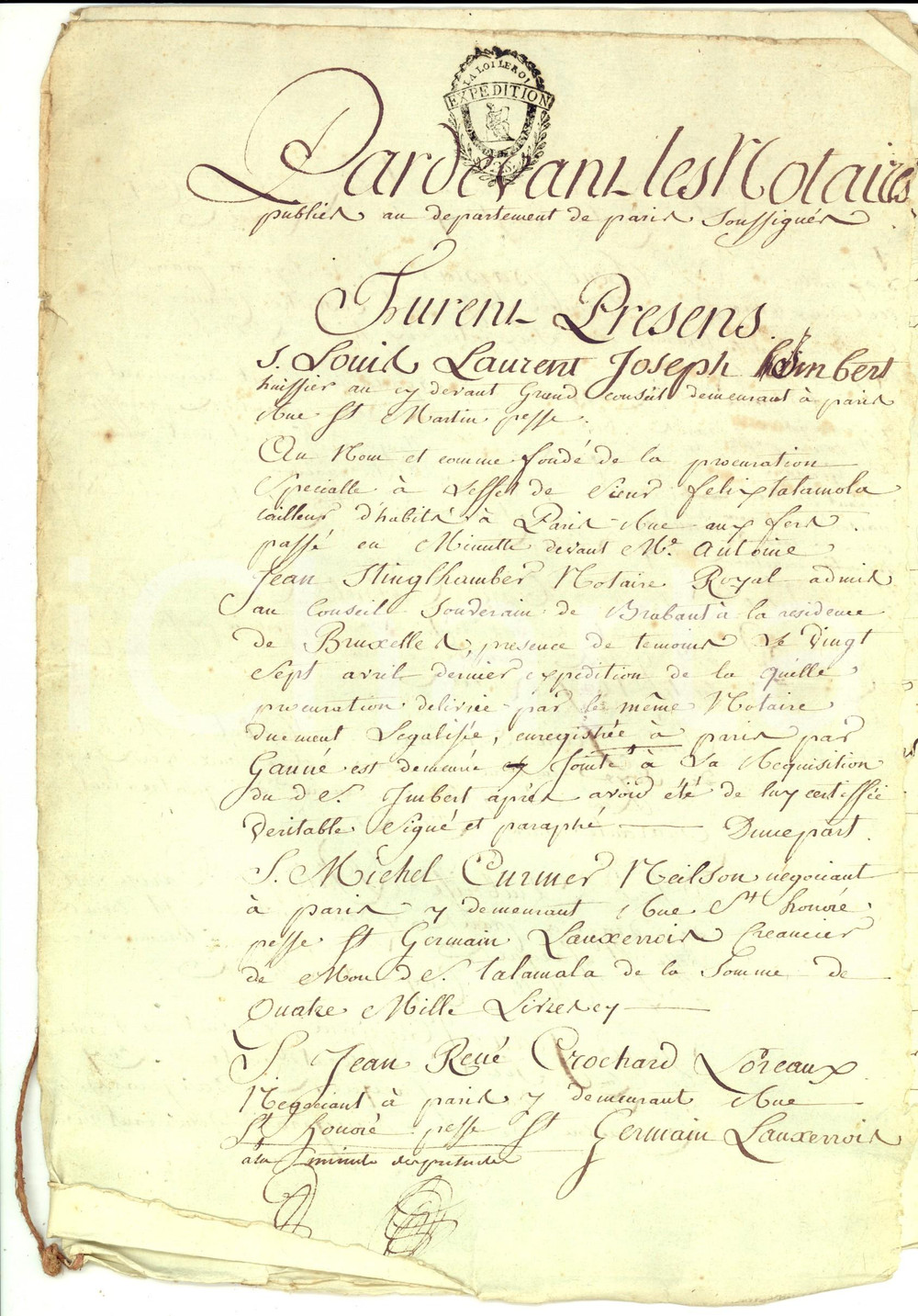 Documento originale, autentico 1792 PARIS Restitution d une dette de M. JUBERT Ã  ses crÃ©anciers Manuscrit 1