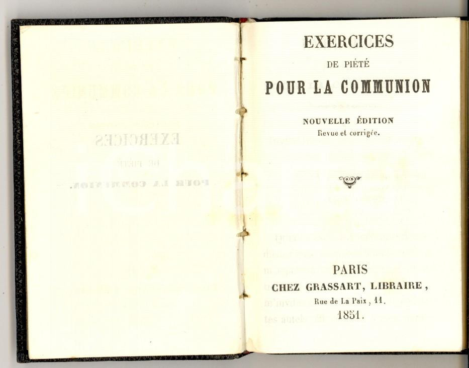 Libro, pubblicazione d epoca 1851 Exercices de piÃ©tÃ© pour la Communion PARIS Ed. GRASSART cm 11x9 166 pp. 1