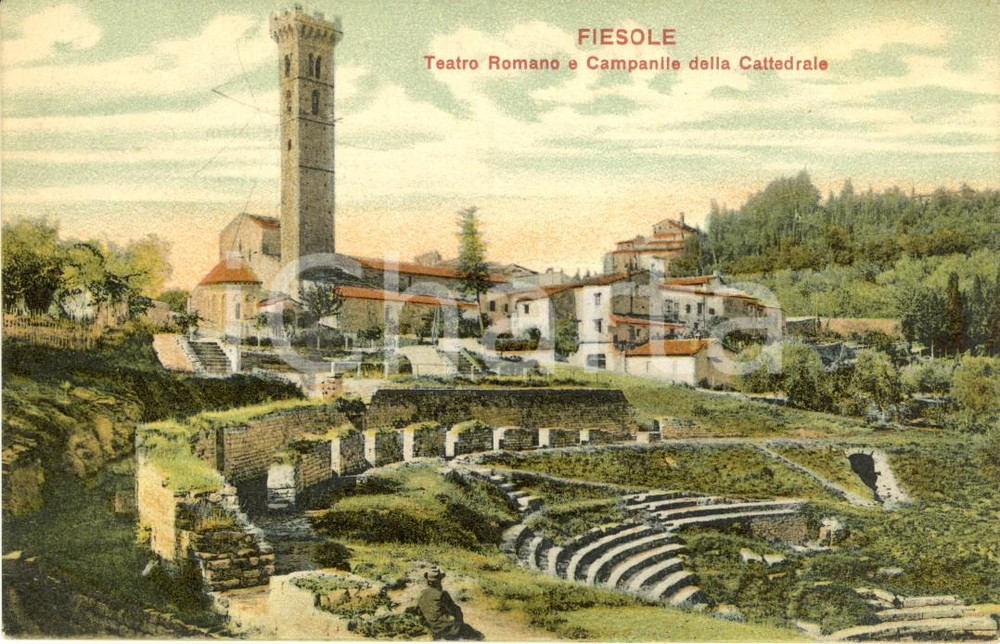 Cartolina originale da collezione 1910 ca FIESOLE FI Rovine teatro romano e campanile Cattedrale Cartolina NV 1