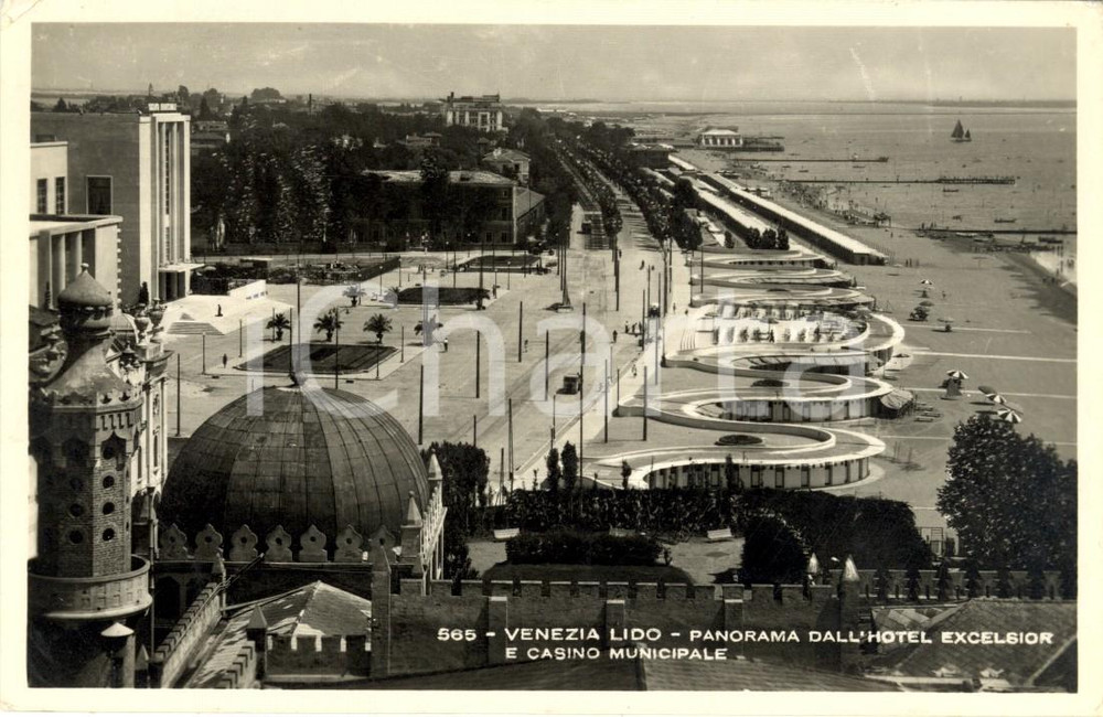 Cartolina originale da collezione 1952 VENEZIA LIDO Panorama da Hotel EXCELSIOR e CasinÃ² Municipale Cartolina VG 1