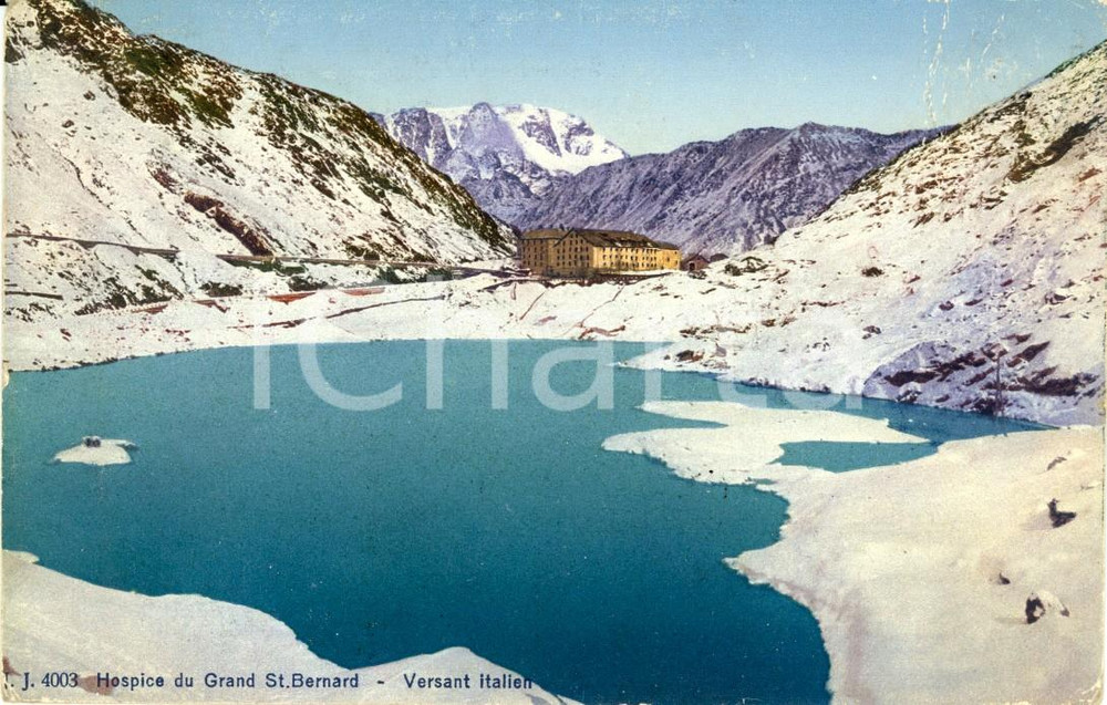 Cartolina originale da collezione 1925 ca PICCOLO SAN BERNARDO AO Veduta dell Ospizio con lago Cartolina FP VG 1