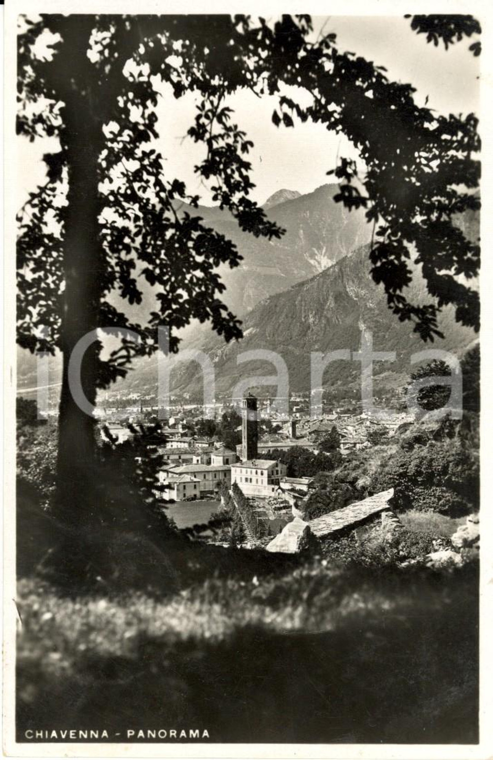 Cartolina originale da collezione 1937 CHIAVENNA Scorcio panoramico del paese e della vallata Cartolina FP VG 1