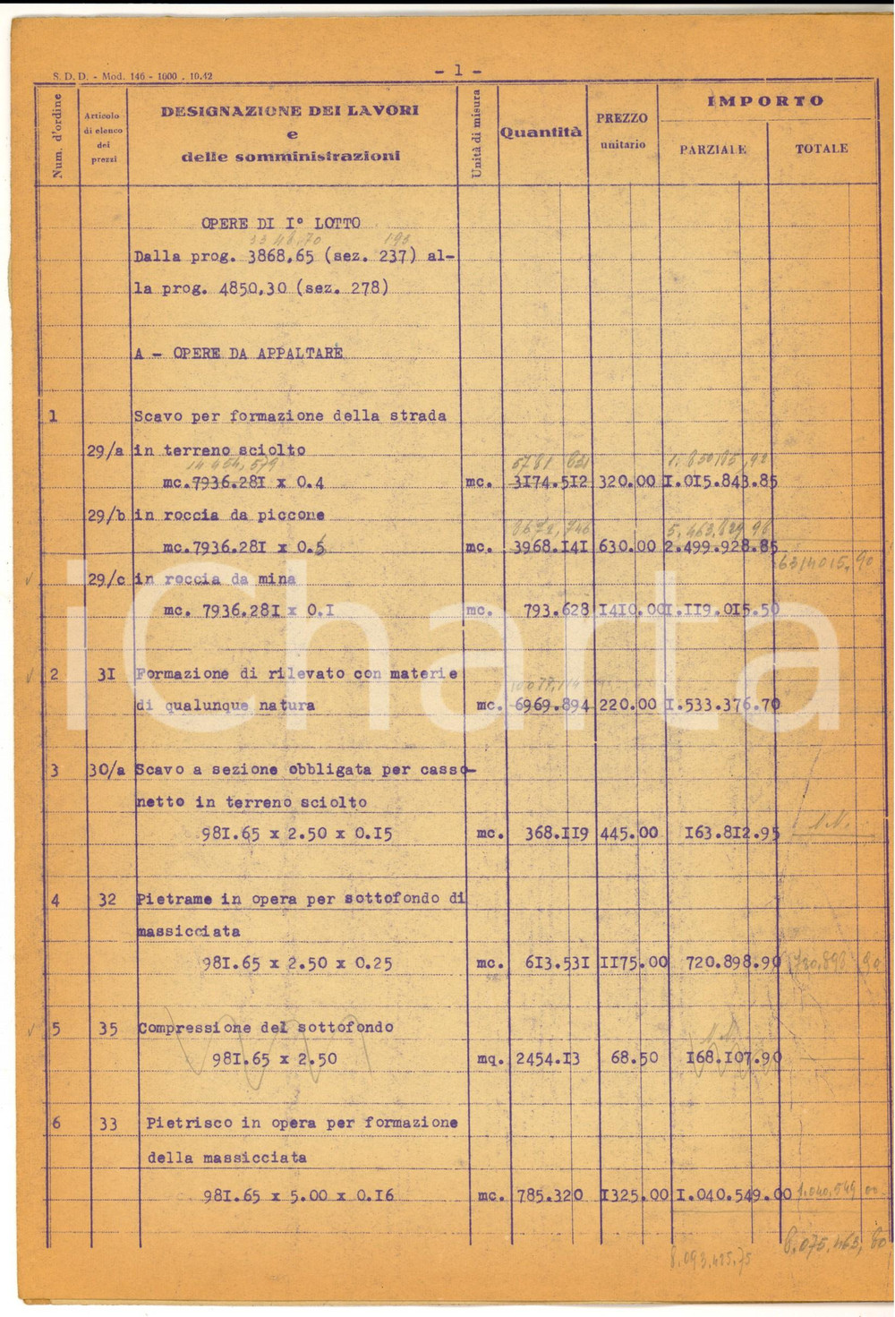 1947 Strada SELVINO-RIGOSA (BG) Stima dei lavori - Studio Enrico BARBONI 4 pp.