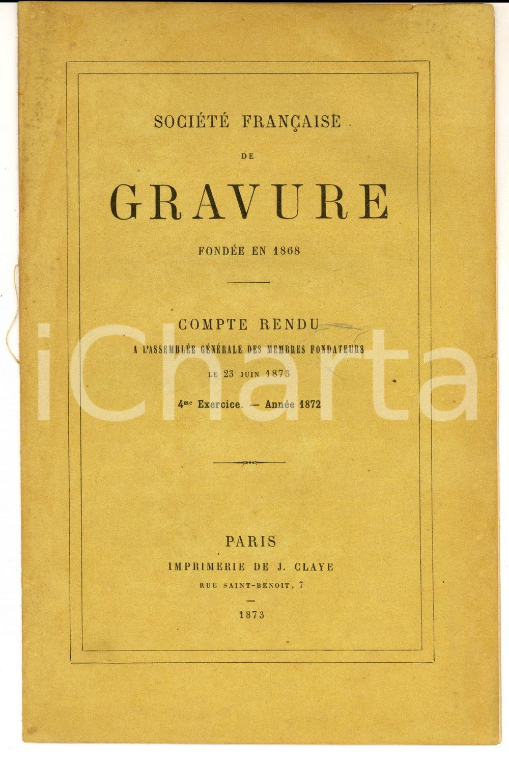 Libro, pubblicazione d epoca 1873 PARIS SociÃ©tÃ© FranÃ§aise de Gravure  Compte rendu du 4Ã¨me exercice 1