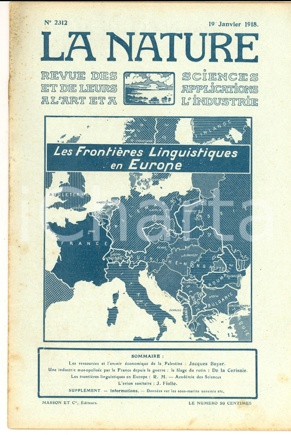 Giornale, rivista storica 1918 LA NATURE Les frontiÃ¨res linguistiques en Europe Revue ILLUSTREE nÂ° 2312 1