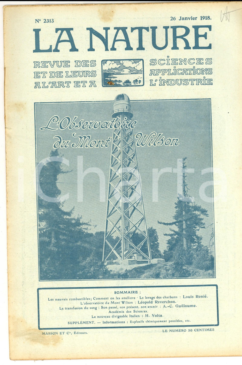 Giornale, rivista storica 1918 LA NATURE L observatoire du MONT WILSON Revue ILLUSTREE nÂ° 2313 1