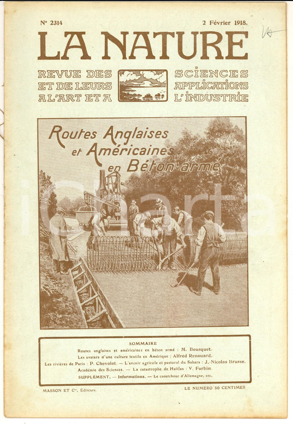Giornale, rivista storica 1918 LA NATURE Routes anglaises en bÃ©ton armÃ© Revue ILLUSTREE nÂ° 2314 1