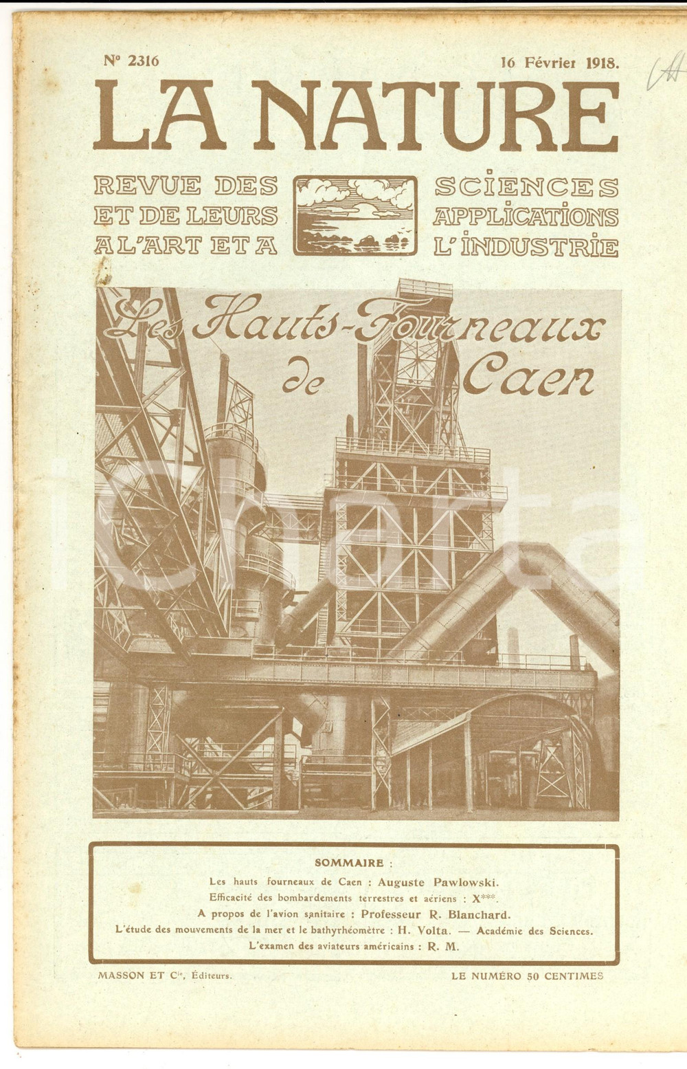 Giornale, rivista storica 1918 LA NATURE Les hautsfourneaux de CAEN Revue ILLUSTREE nÂ° 2316 1