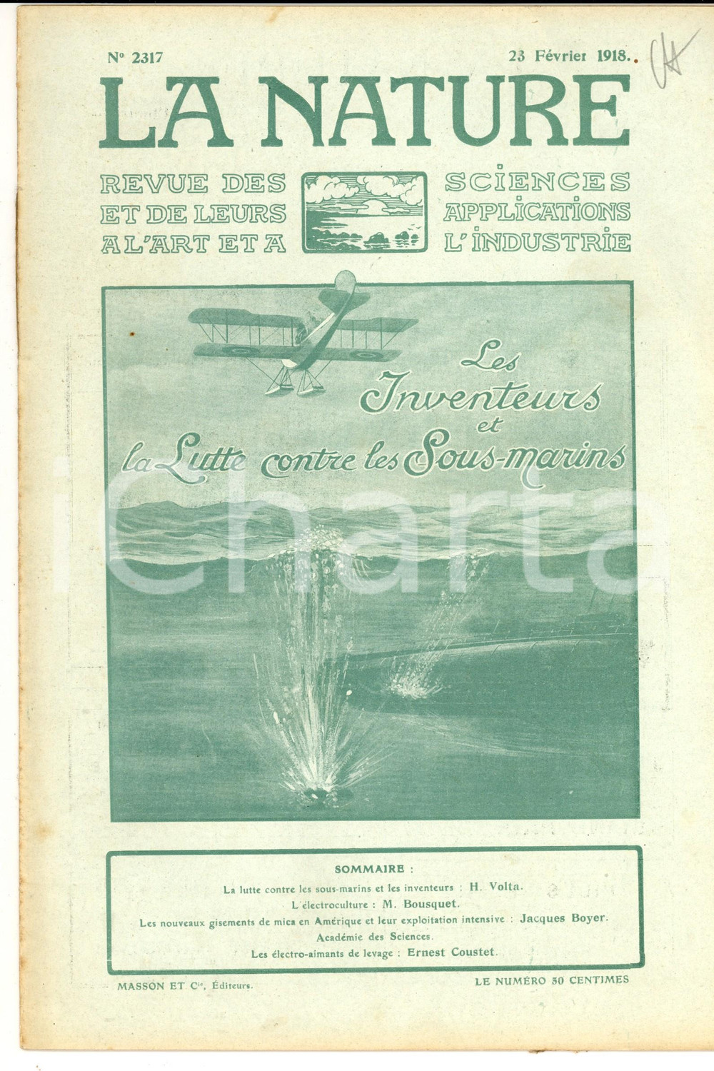 Giornale, rivista storica 1918 LA NATURE La lutte contre les sousmarins Revue ILLUSTREE nÂ° 2317 1