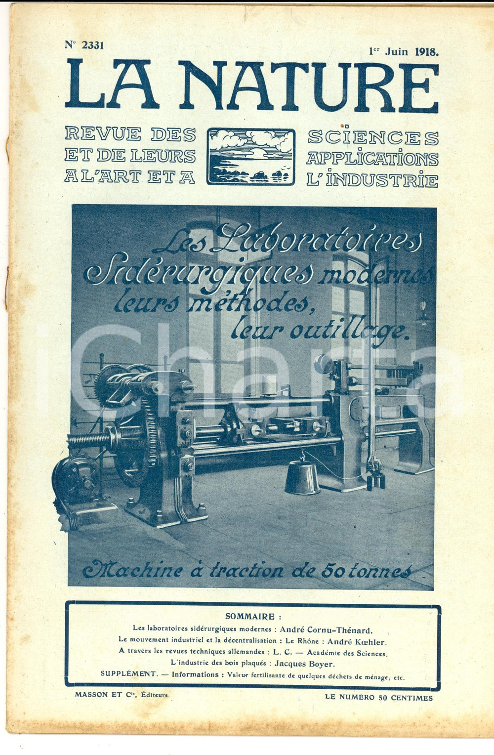 Giornale, rivista storica 1918 LA NATURE Laboratoires sidÃ©rurgiques modernes Revue ILLUSTREE nÂ° 2331 1