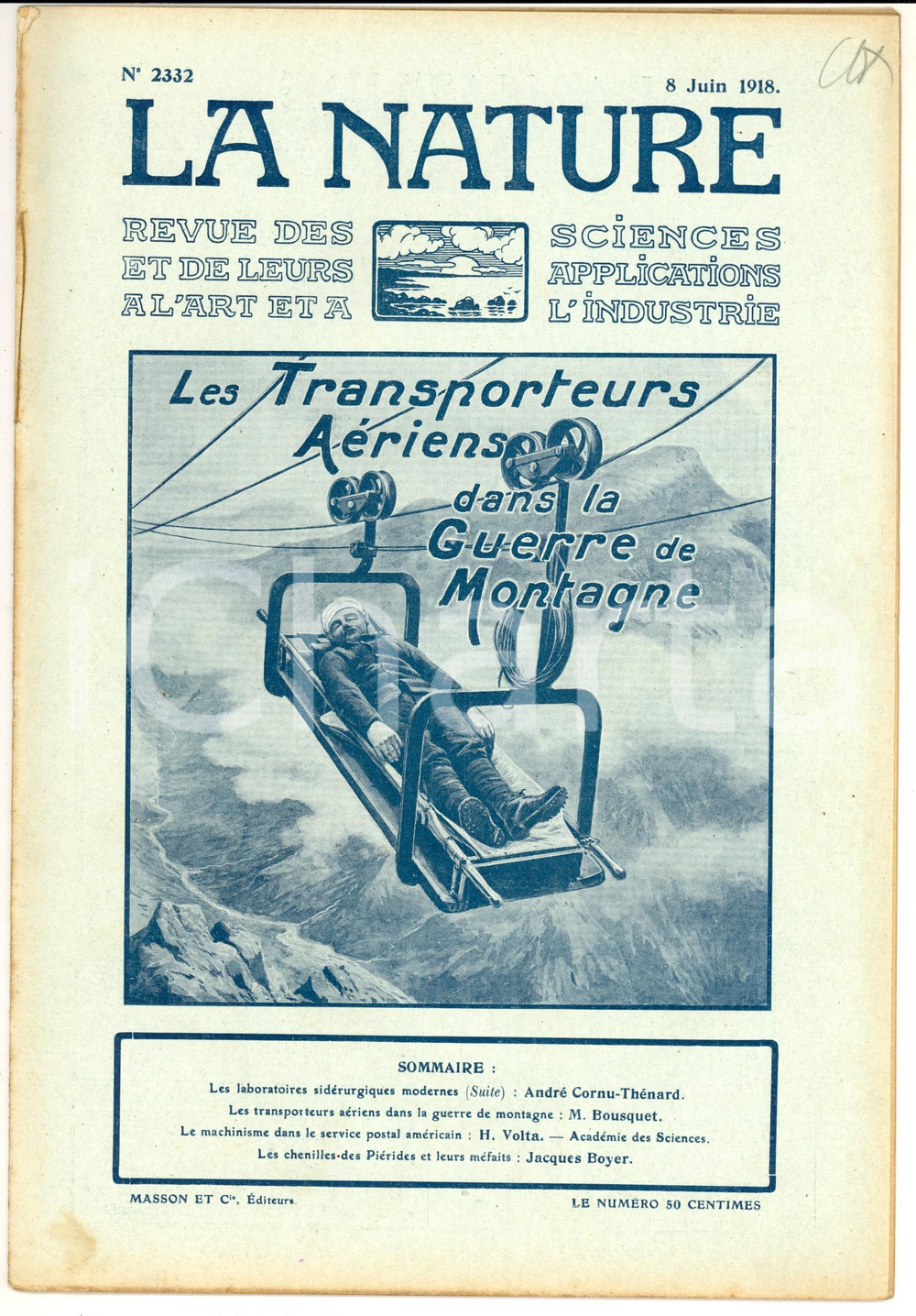Giornale, rivista storica 1918 LA NATURE Transports aÃ©riens dans la guerre de montagne Revue nÂ° 2332 1