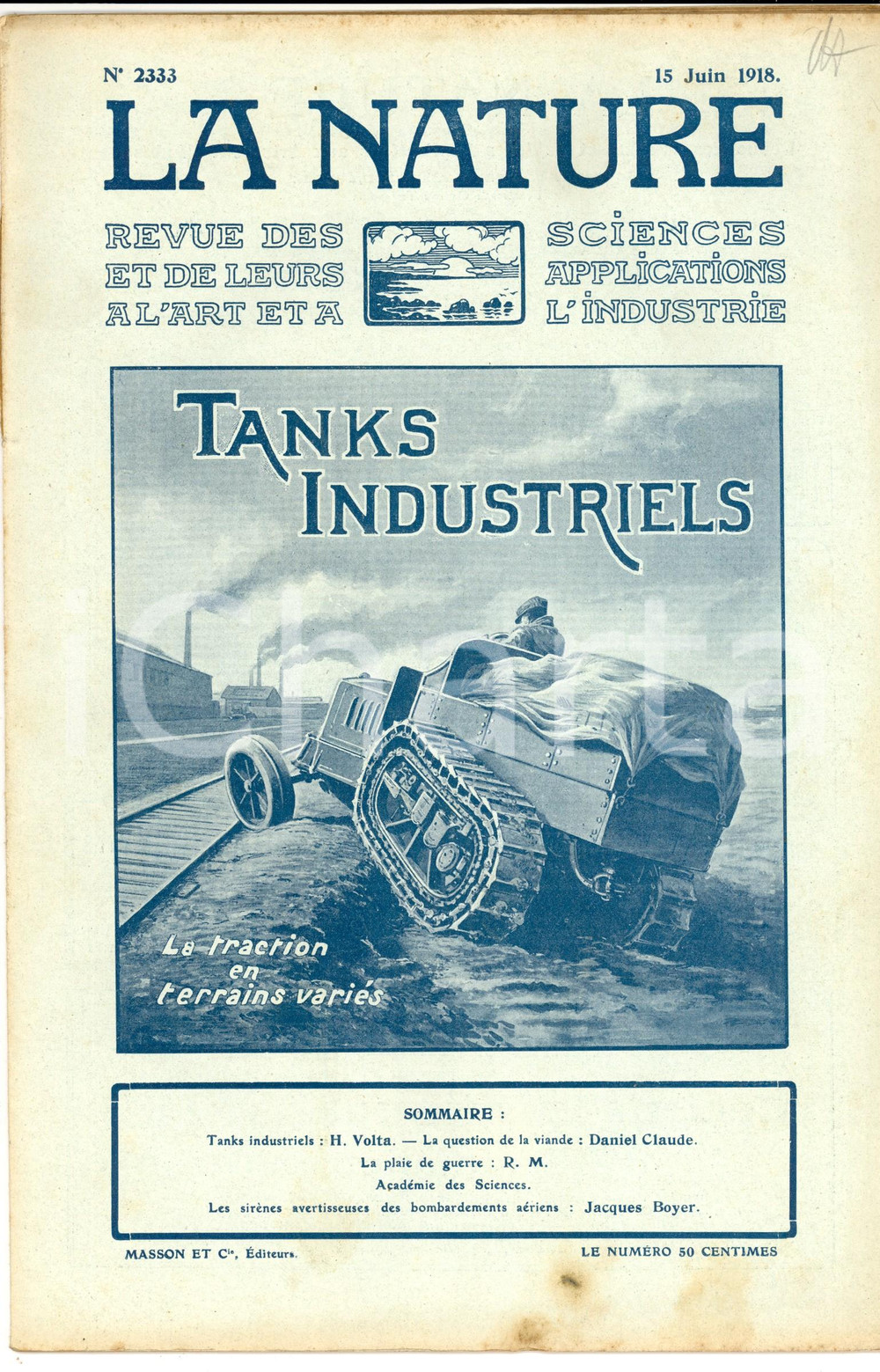 Giornale, rivista storica 1918 LA NATURE Tanks industriels  Traction en terrains variÃ©s Revue nÂ° 2333 1