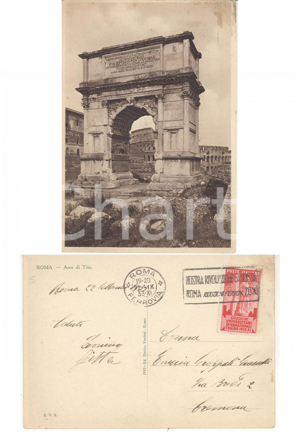 Cartolina originale da collezione 1933 ROMA Arco di Tito Cartolina a Enrica GROPPALI GRASSELLI FG VG 1