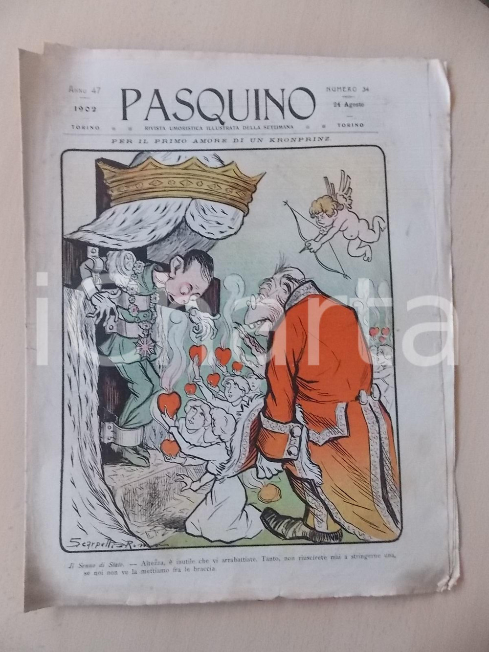 Giornale, rivista storica 1902 PASQUINO Rivista umoristica  Primo amore di un kronprinz Anno 47 n°34 1