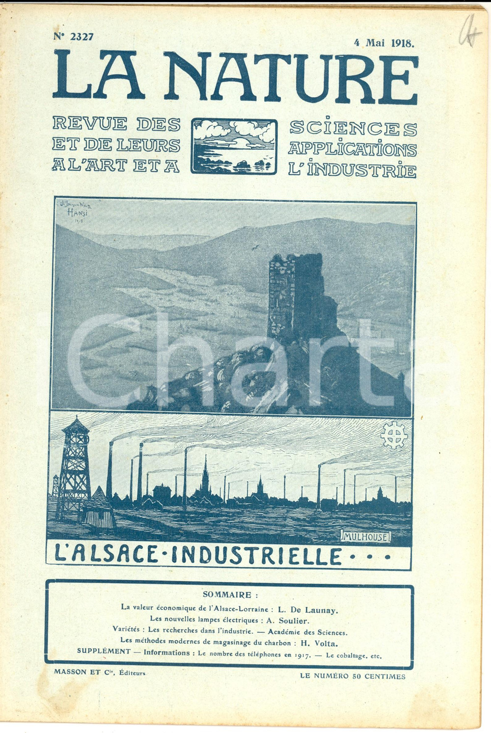 Giornale, rivista storica 1918 LA NATURE Alsace industrielle  MULHOUSE Revue ILLUSTREE nÂ° 2327 1