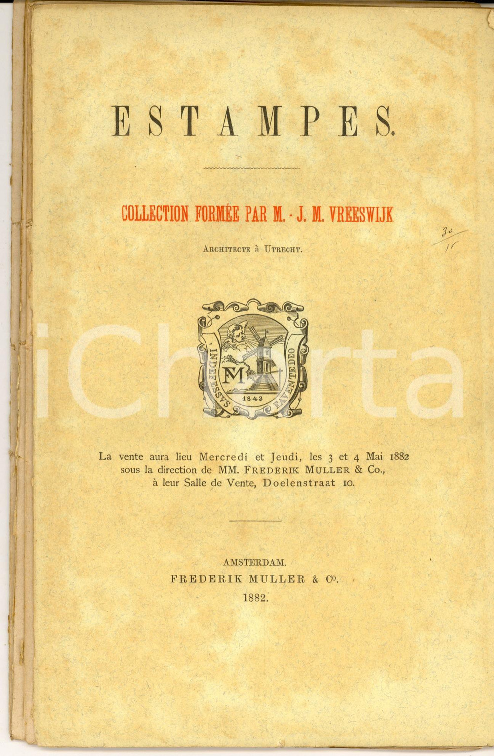 Libro, pubblicazione d epoca 1882 AMSTERDAM Catalogue estampes collection de VREESWIJK Frederik MULLER 1
