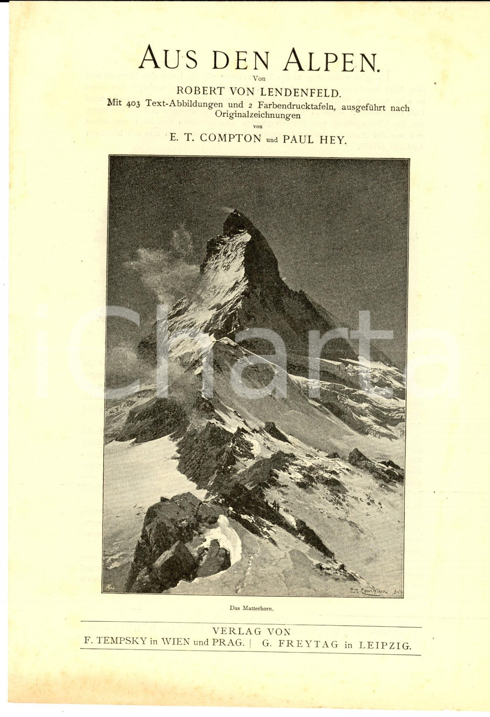 Materiale pubblicitario d’epoca 1896 Robert VON LENDENFELD Aus den Alpen Volantino pubblicitario ed. TEMPSKY 1