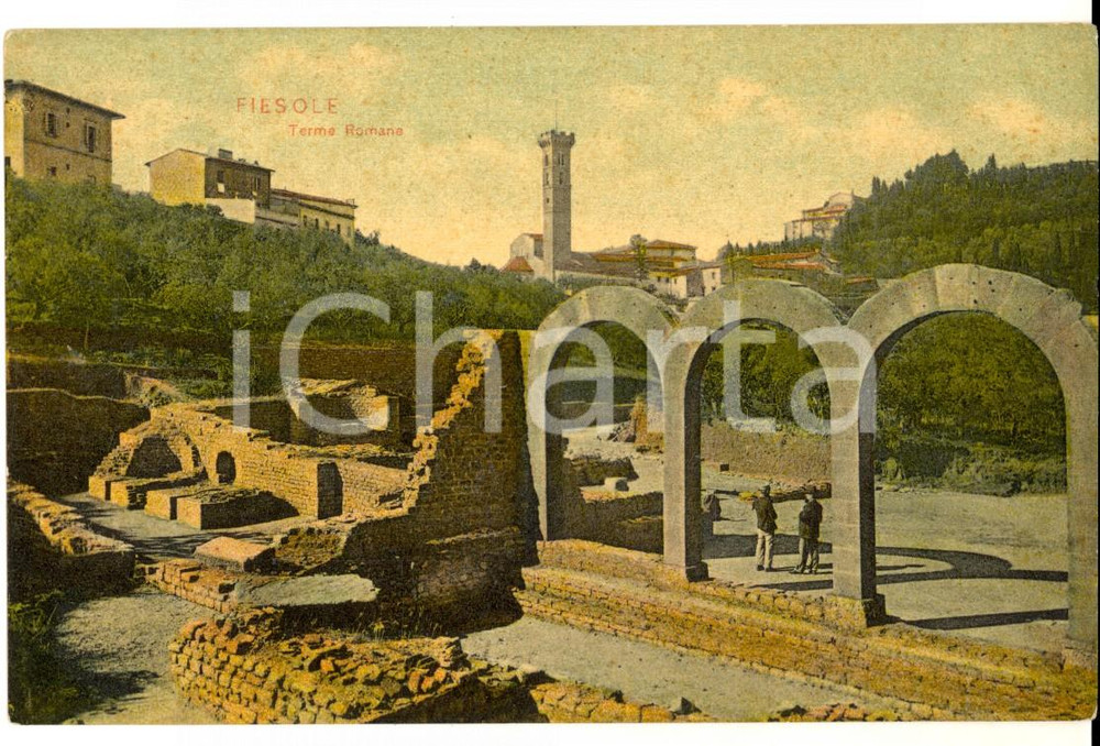 Cartolina originale da collezione 1907 FIESOLE FI Veduta delle terme romane Cartolina ANIMATA FP NV 1