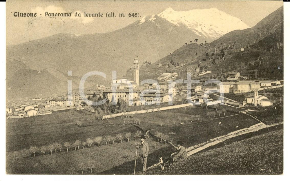 Cartolina originale da collezione 1910 CLUSONE BG Panorama da levante Cartolina postale ANIMATA FP VG 1