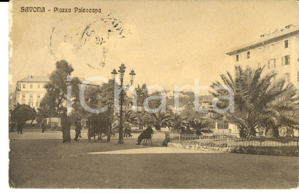 Cartolina originale da collezione 1916 SAVONA Piazza PALEOCAPA Cartolina animata con carrozza FP VG 1