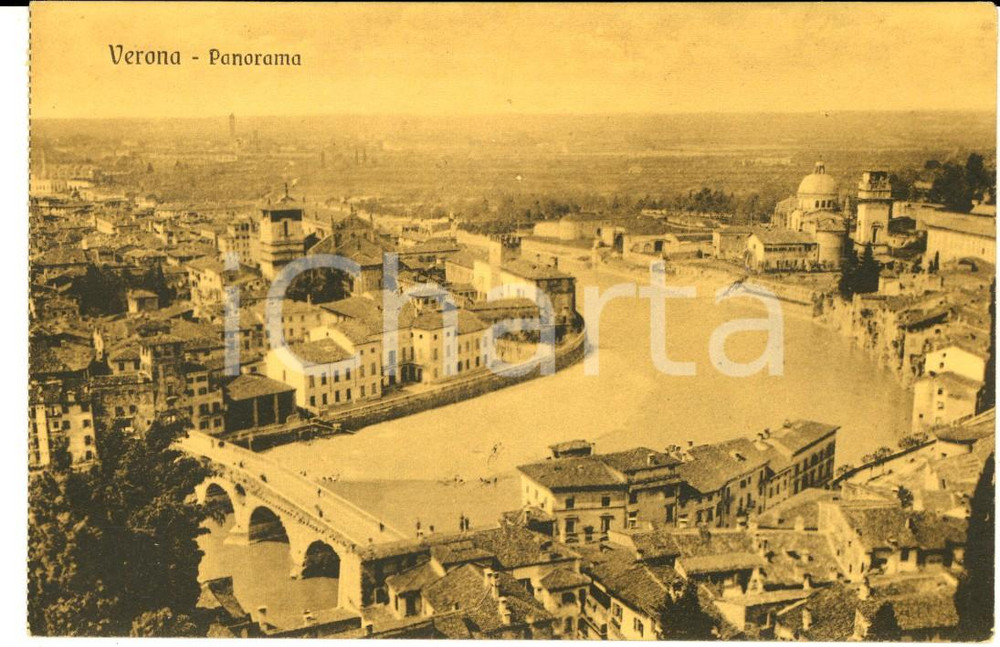 Cartolina originale da collezione 1915 ca VERONA Panorama con il fiume Adige Cartolina postale FP NV 1
