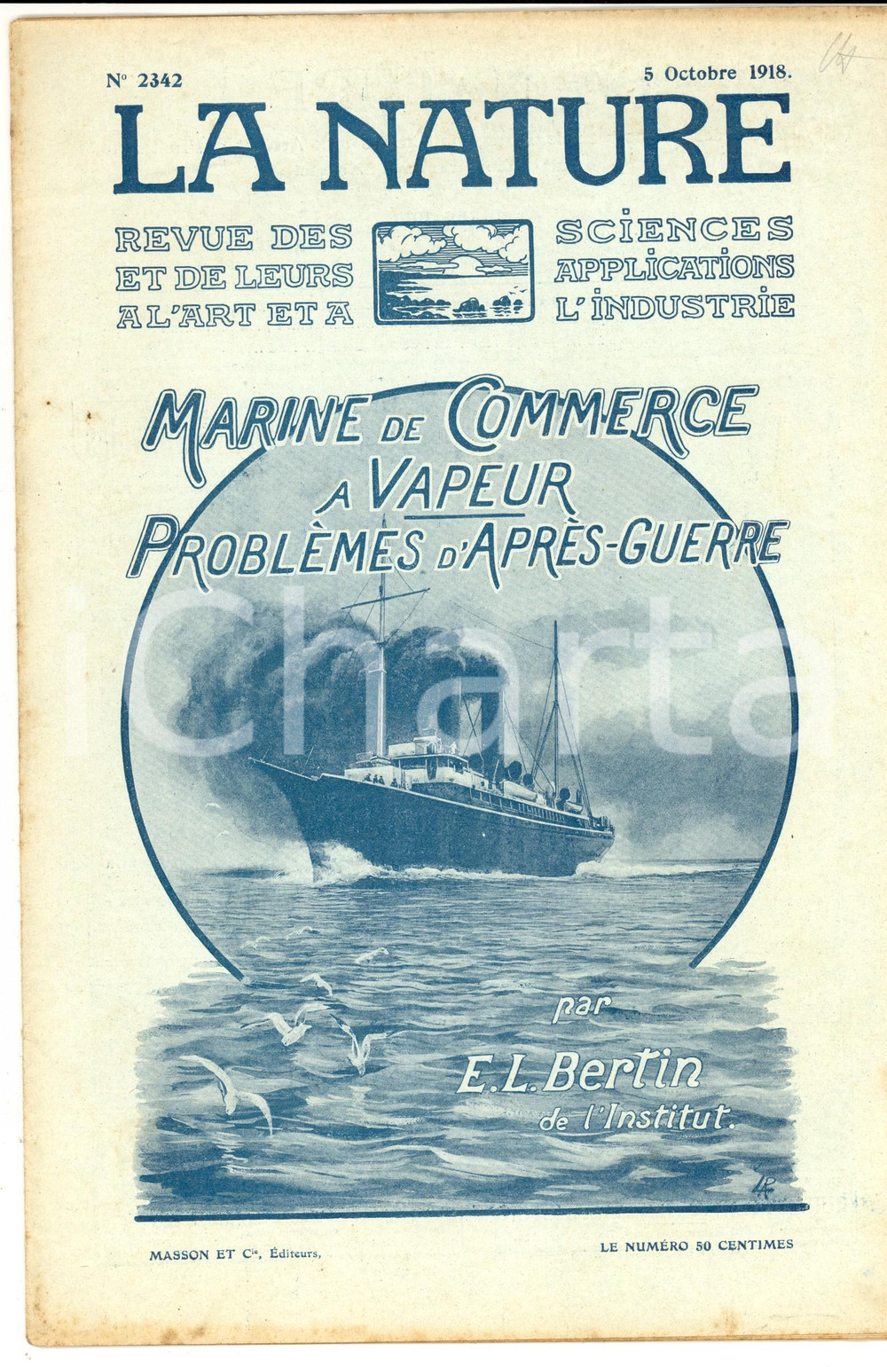 Giornale, rivista storica 1918 LA NATURE Marine de commerce Ã  vapeur Revue ILLUSTREE nÂ° 2342 1