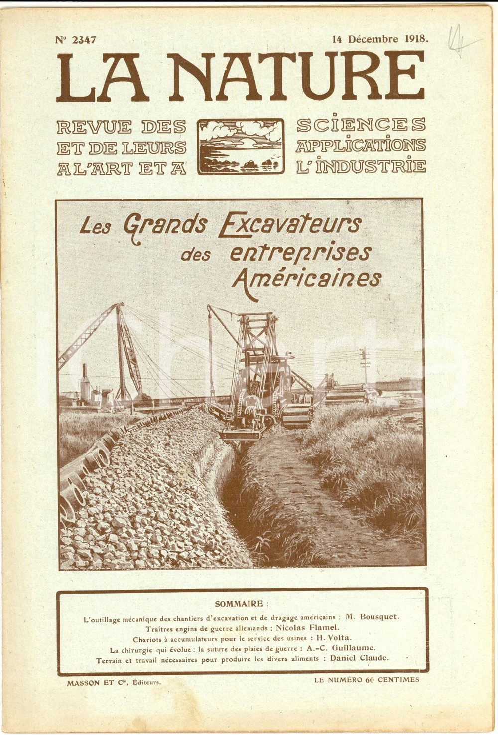 Giornale, rivista storica 1918 LA NATURE Grands excavateurs des entreprises amÃ©ricaines Revue nÂ° 2347 1