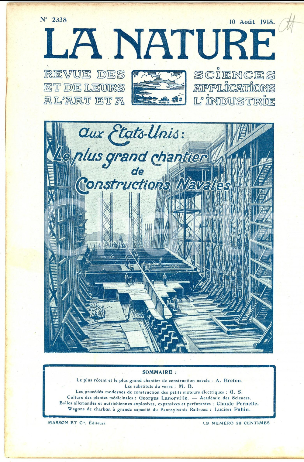 Giornale, rivista storica 1918 LA NATURE Chantiers navaux aux EtatsUnis Revue ILLUSTREE nÂ° 2338 1