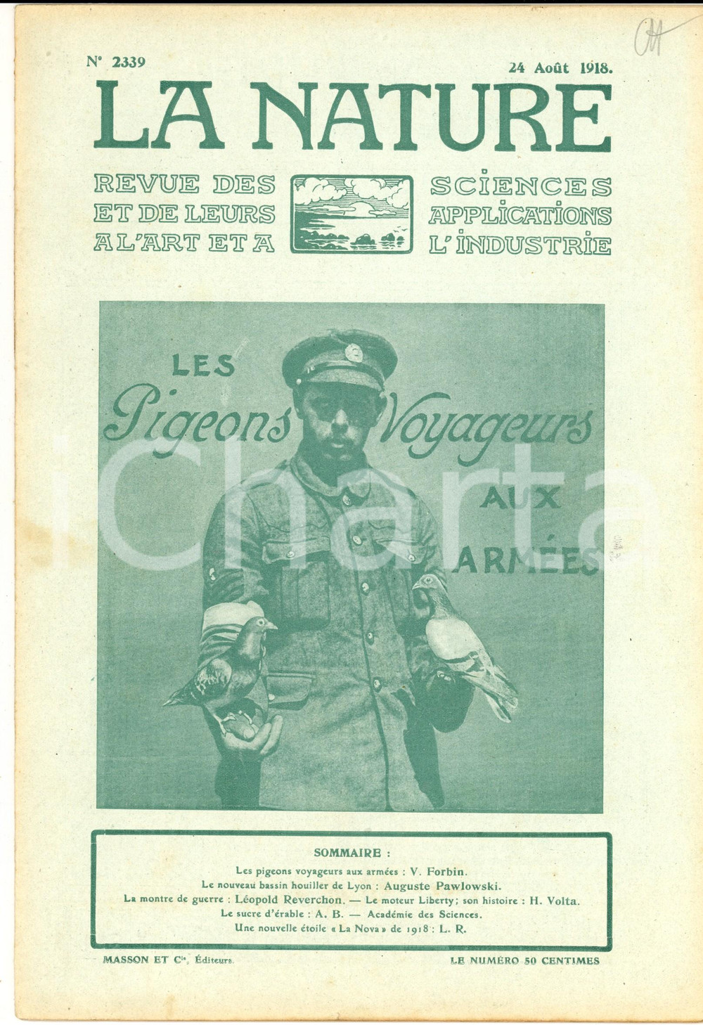 Giornale, rivista storica 1918 LA NATURE Les pigeons voyageurs aux armÃ©es Revue nÂ° 2339 1
