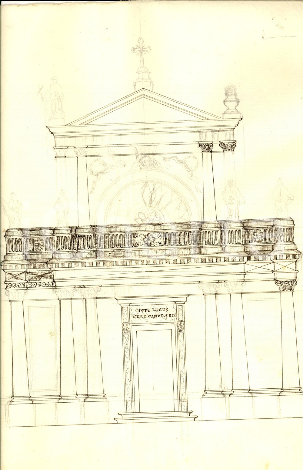 Stampa, bozzetto originale 1800 ca VENETO ? Bozzetto per facciata di una chiesa DISEGNATO A MANO 22 x 33 1