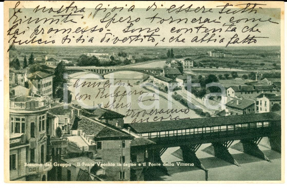 Cartolina originale da collezione 1938 BASSANO DEL GRAPPA Ponte Vecchio Cartolina a nobile Clorinda DE FRANCESCHI 1