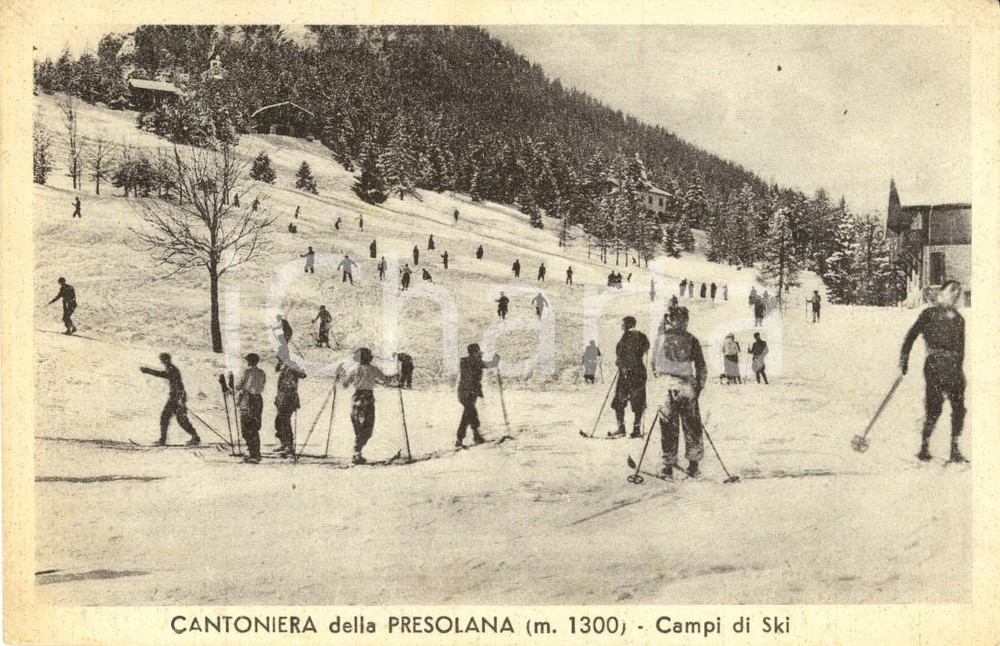 Cartolina originale da collezione 1948 CANTONIERA DELLA PRESOLANA BG Sciatori sui campi da sci Cartolina FP VG 1