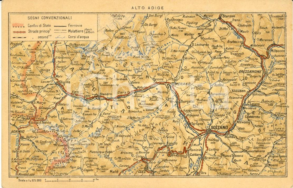 Cartolina originale da collezione 1930 ca ALTO ADIGE Mappa fisica con legenda Cartolina FP NV 1