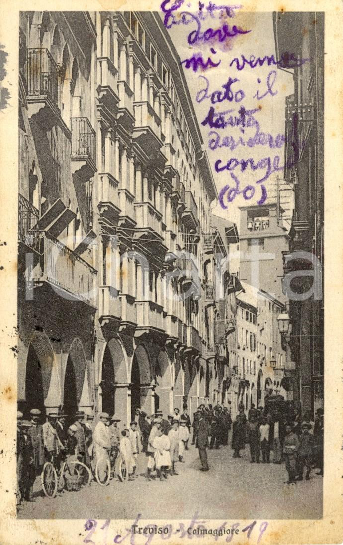 Cartolina originale da collezione 1919 TREVISO Veduta del CALMAGGIORE Cartolina ANIMATA bici FP VG 1