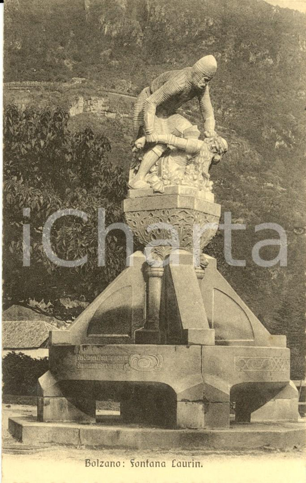 Cartolina originale da collezione 1915 ca BOLZANO Veduta della Fontana LAURIN Cartolina FP NV 1