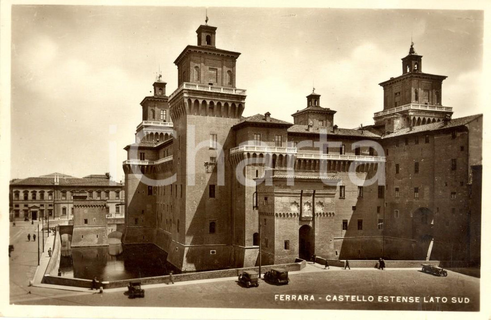Cartolina originale da collezione 1930 circa FERRARA Veduta Castello ESTENSE dal lato sud Cartolina ANIMATA FP NV 1
