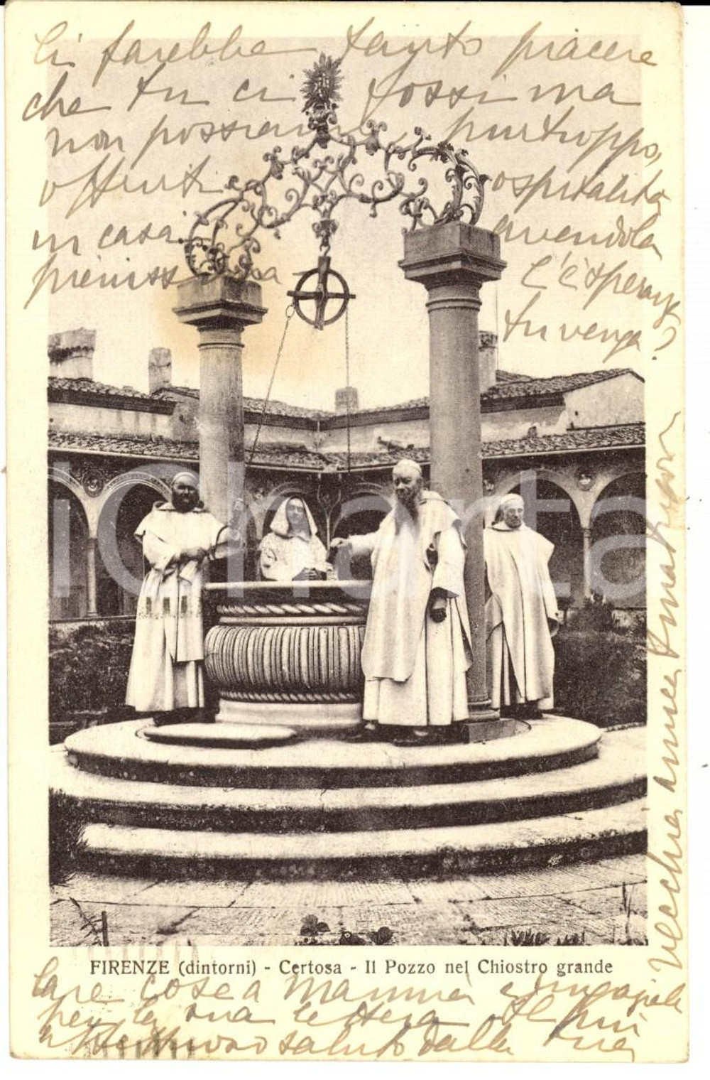 Cartolina originale da collezione 1925 FIRENZE Certosa  Pozzo Cartolina ANIMATA a Venanzio SELLA FP VG 1
