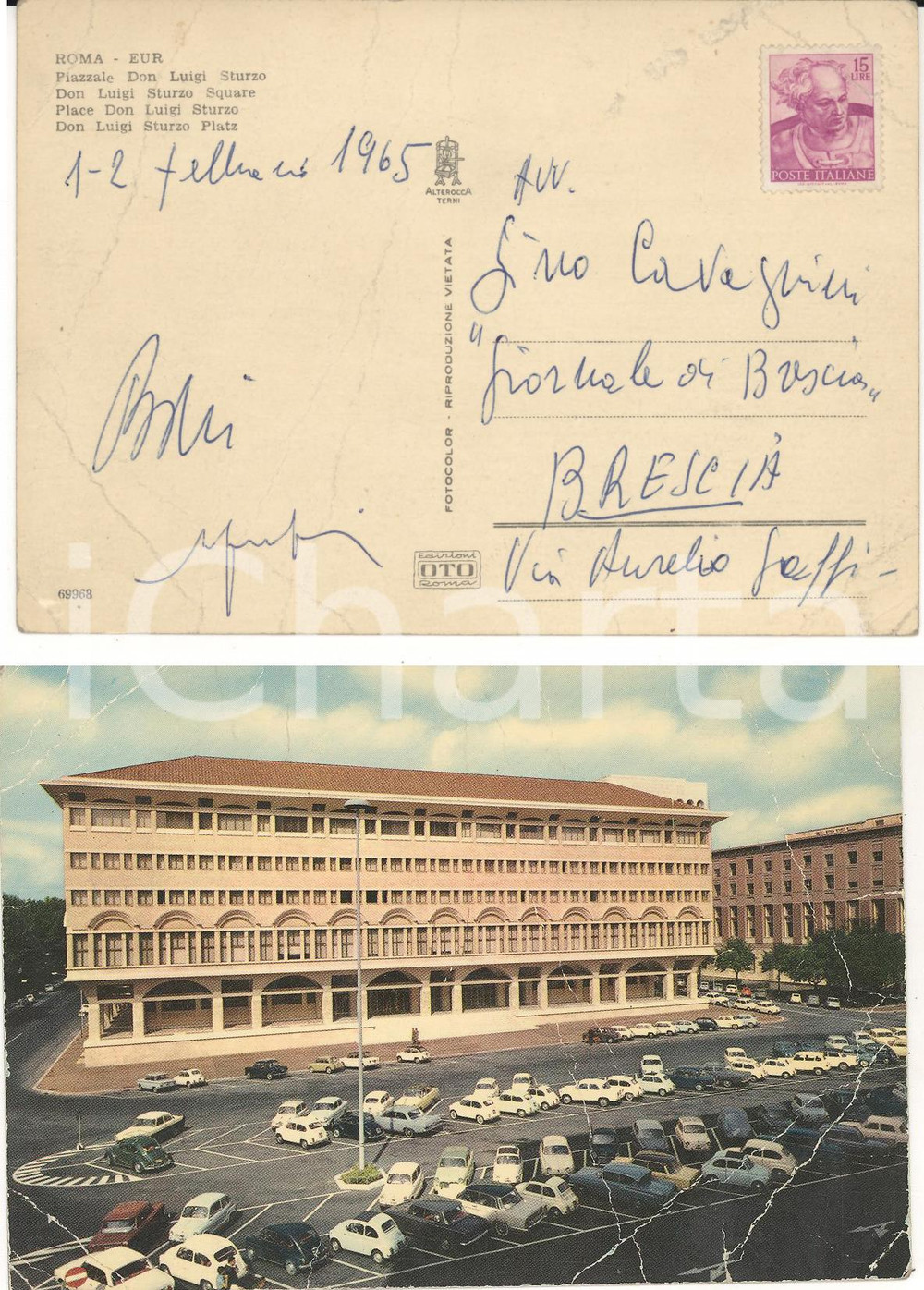 Autografo originale 1965 ROMA Cartolina Amintore FANFANI e Bruno BONI a Gino CAVAGNINI AUTOGRAFI 1