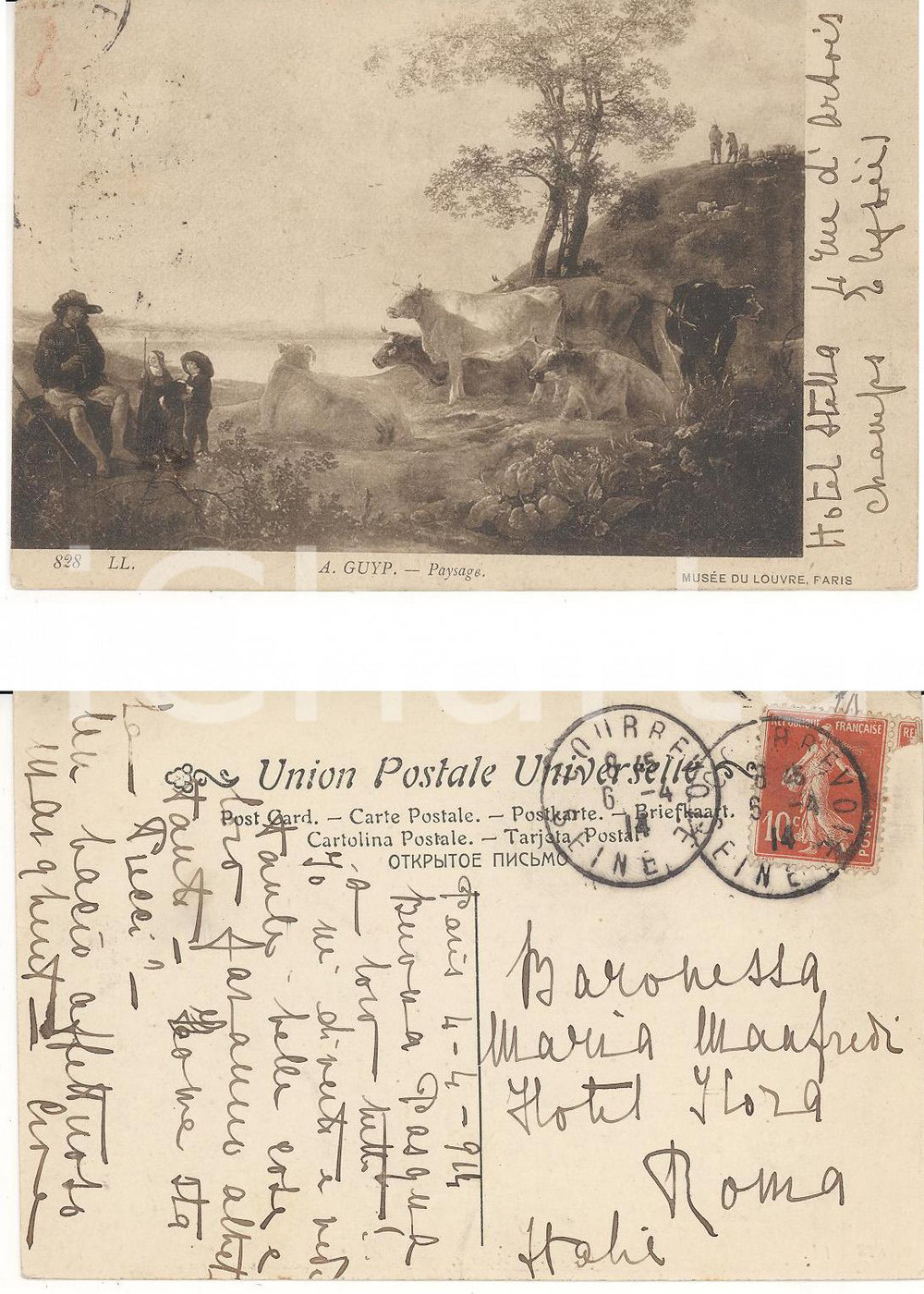 Cartolina originale da collezione 1914 ARTE GUYP Paesaggio Cartolina a baronessa Maria MANFREDI FP VG 1