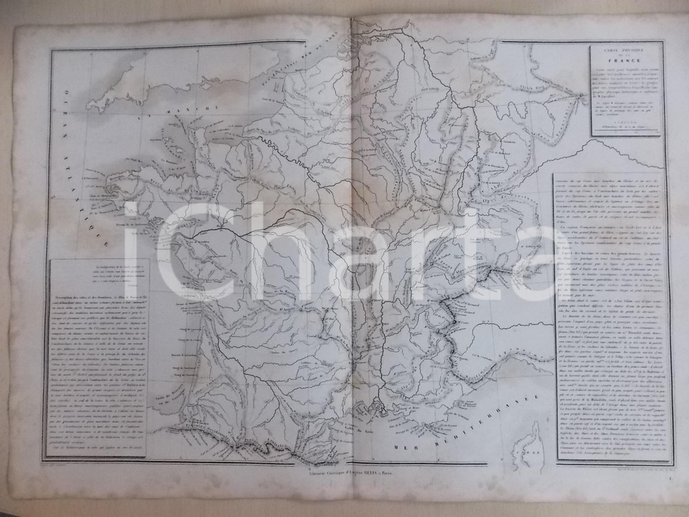 Stampa, bozzetto originale 1861 PARIS DRIOUX  LEROY Atlas universel   Carte physique de la FRANCE 1