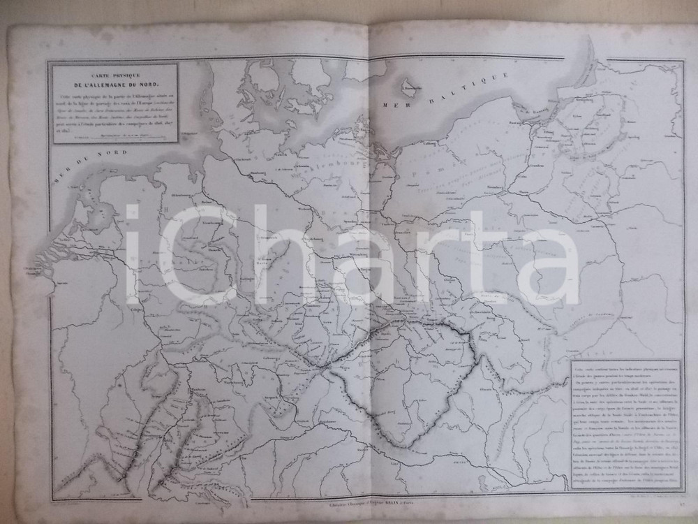 Stampa, bozzetto originale 1861 PARIS DRIOUX  LEROY Atlas universel Carte physique ALLEMAGNE du Nord 1