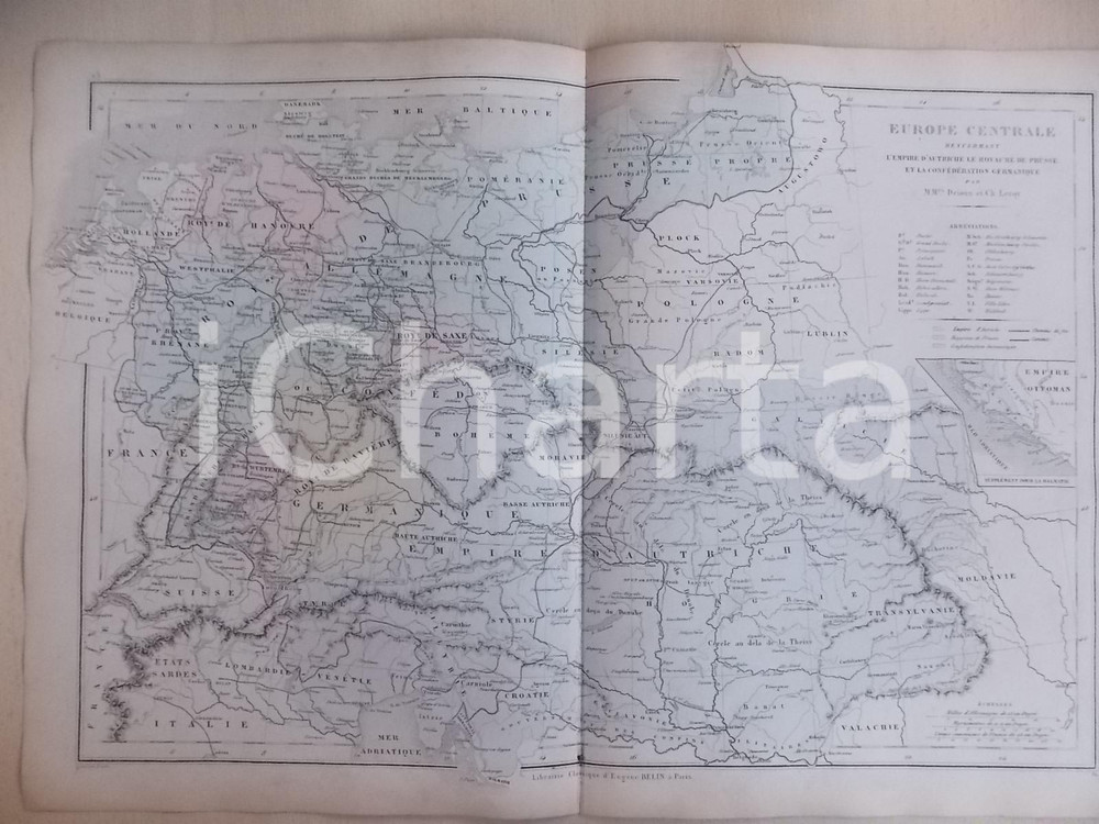 Stampa, bozzetto originale 1861 DRIOUX  LEROY Atlas universel Carte EUROPE CENTRALE Autriche  Prusse 1