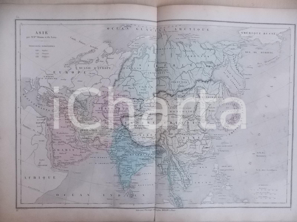 Stampa, bozzetto originale 1861 PARIS DRIOUX  LEROY Atlas universel Carte ASIE et Empire CHINOIS 1
