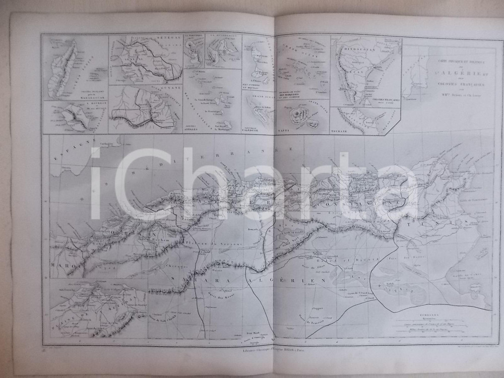 Stampa, bozzetto originale 1861 PARIS DRIOUX  LEROY Atlas universel Carte ALGERIE et coloneis franÃ§aises 1
