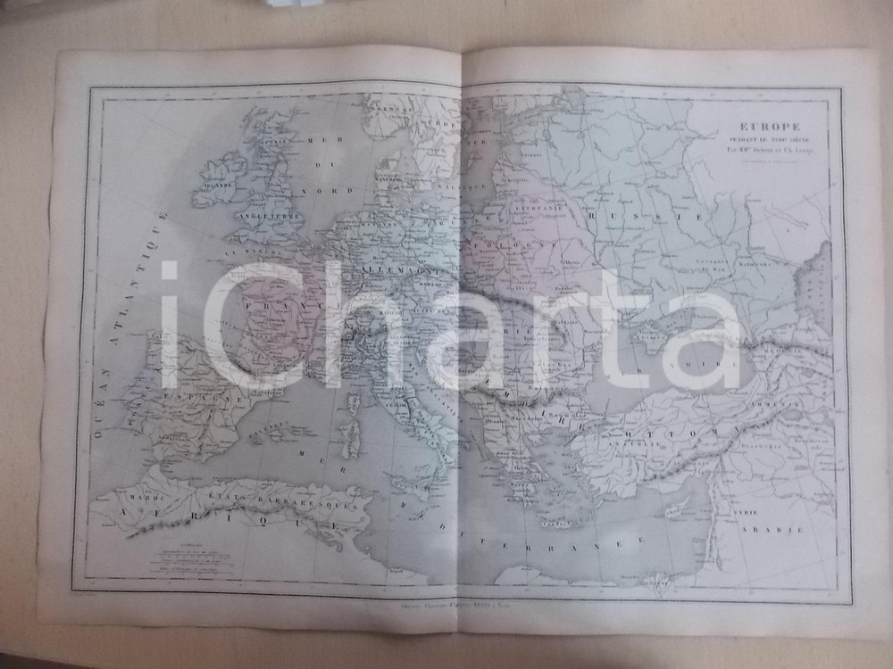 Stampa, bozzetto originale 1861 PARIS DRIOUX  LEROY Atlas universel Carte EUROPE pendant le XVIIIe siÃ¨cle 1