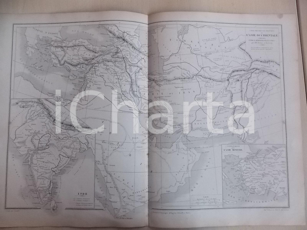 Stampa, bozzetto originale 1861 PARIS DRIOUX  LEROY Atlas universel Carte ASIE OCCIDENTALE physique 1