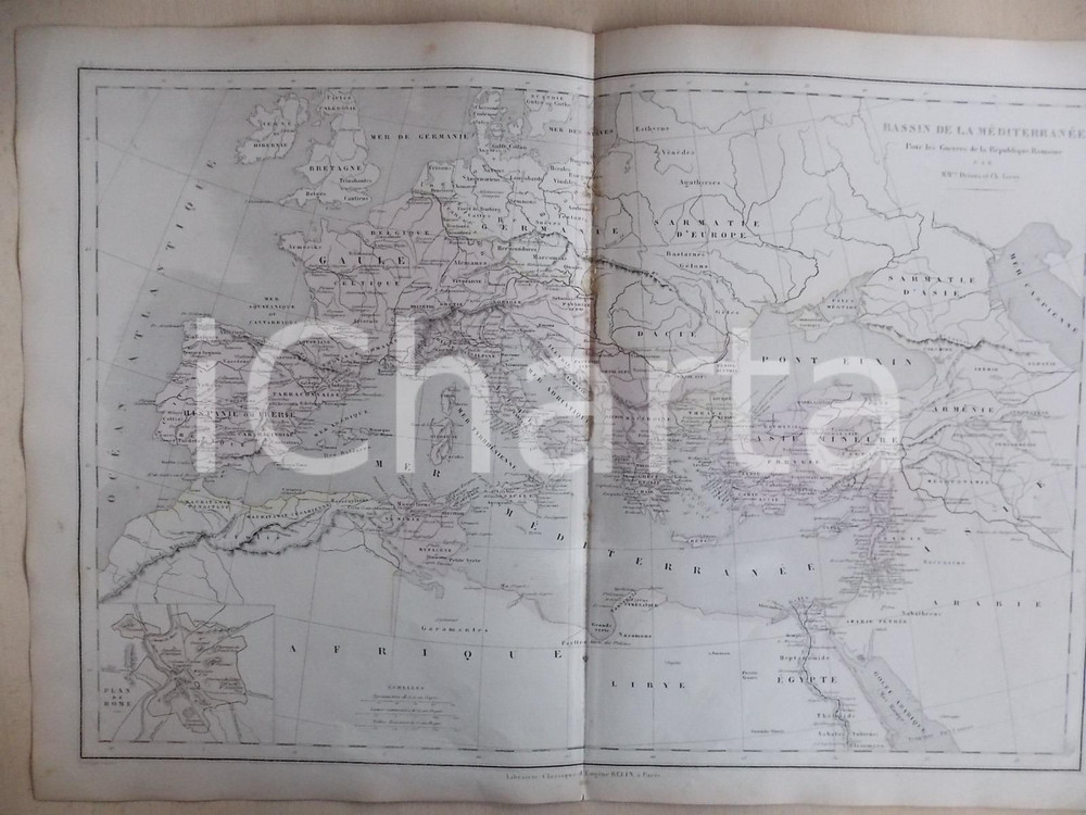 Stampa, bozzetto originale 1861 DRIOUX LEROY Atlas universel Carte MEDITERRANEE guerres rÃ©publique romaine 1