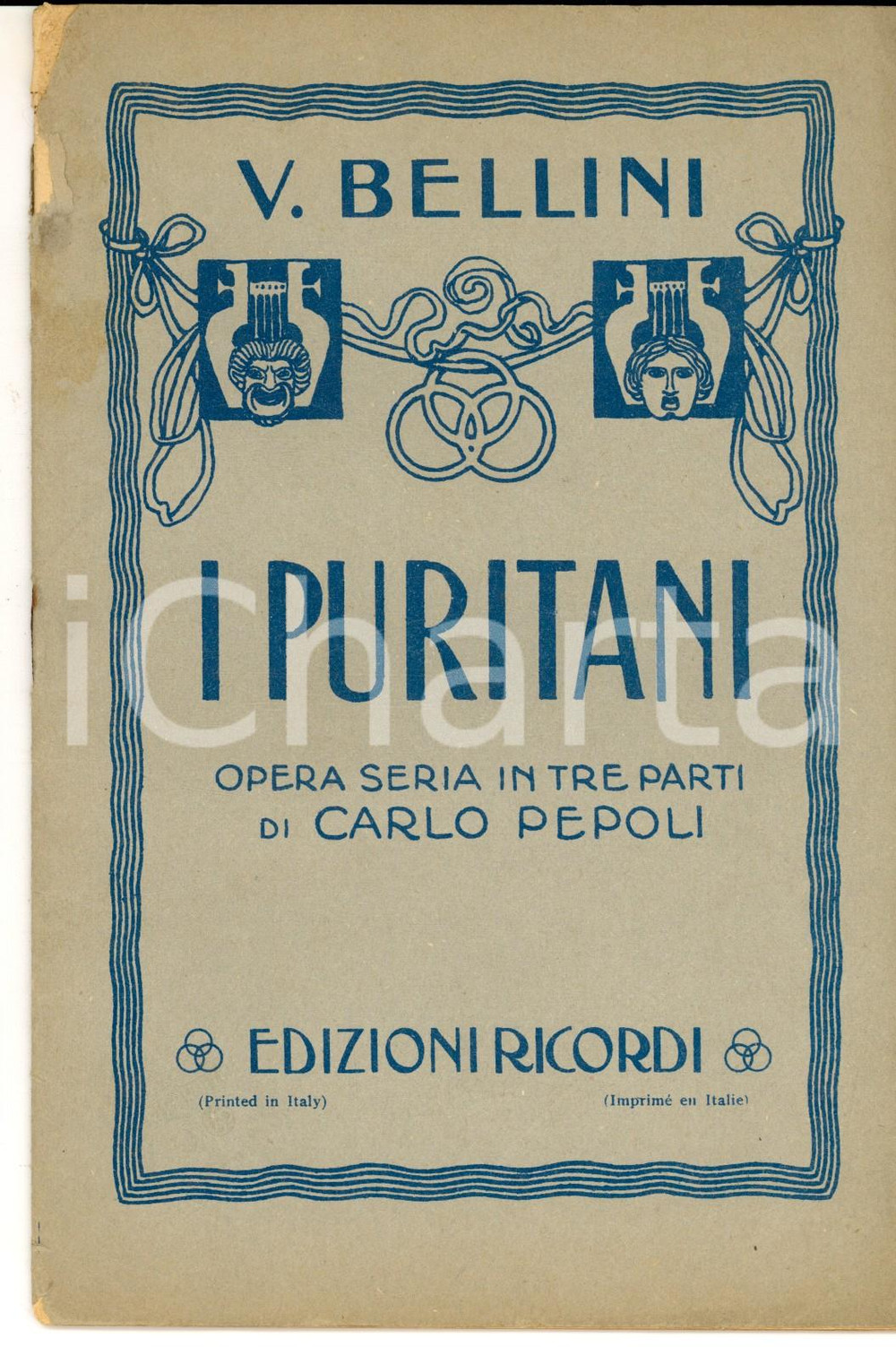 Oggetto da collezione cartaceo 1935 Vincenzo BELLINI I puritani  Opera Libretto Ed. RICORDI MILANO 1