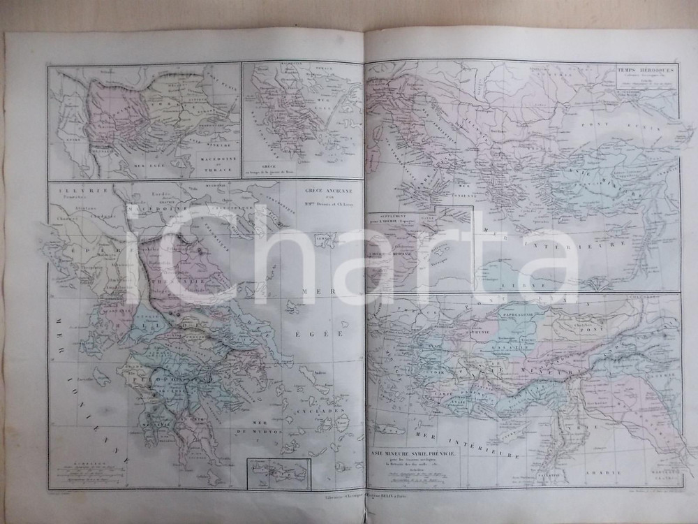 Stampa, bozzetto originale 1861 PARIS DRIOUX  LEROY Atlas universel Carte GRECE ancienne SYRIE 47x33 1